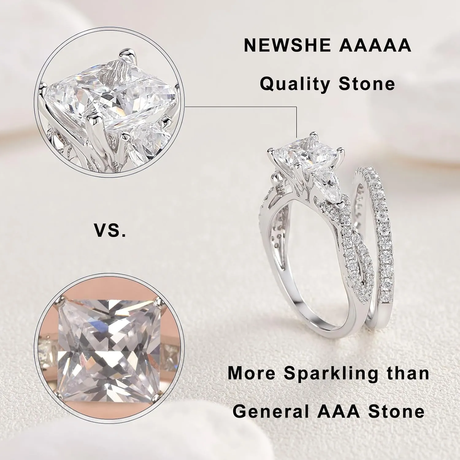 Newshe Jewellery 2.5ct Princess Pear White AAAAA Cz 925 Sterling Silver Engagement Wedding Ring Set Size 4-13