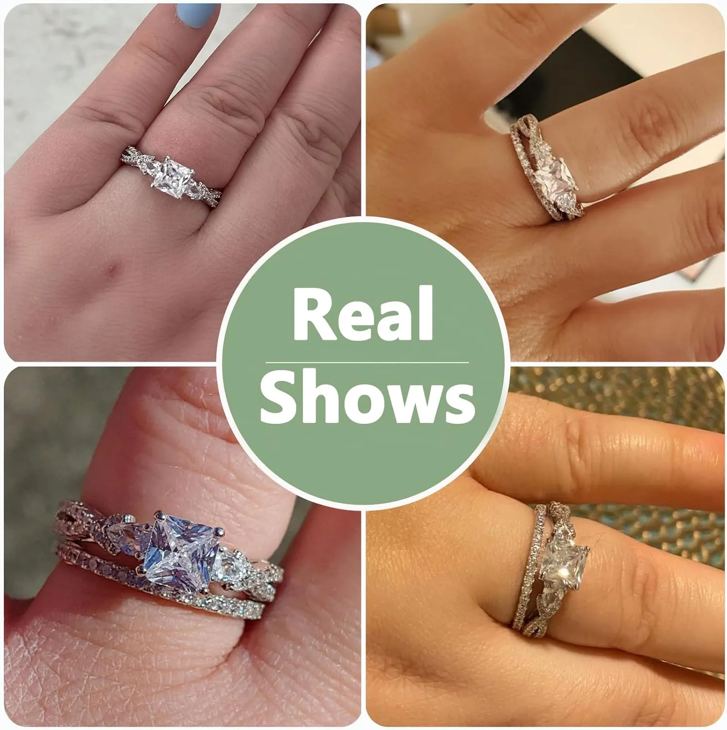 Newshe Jewellery 2.5ct Princess Pear White AAAAA Cz 925 Sterling Silver Engagement Wedding Ring Set Size 4-13