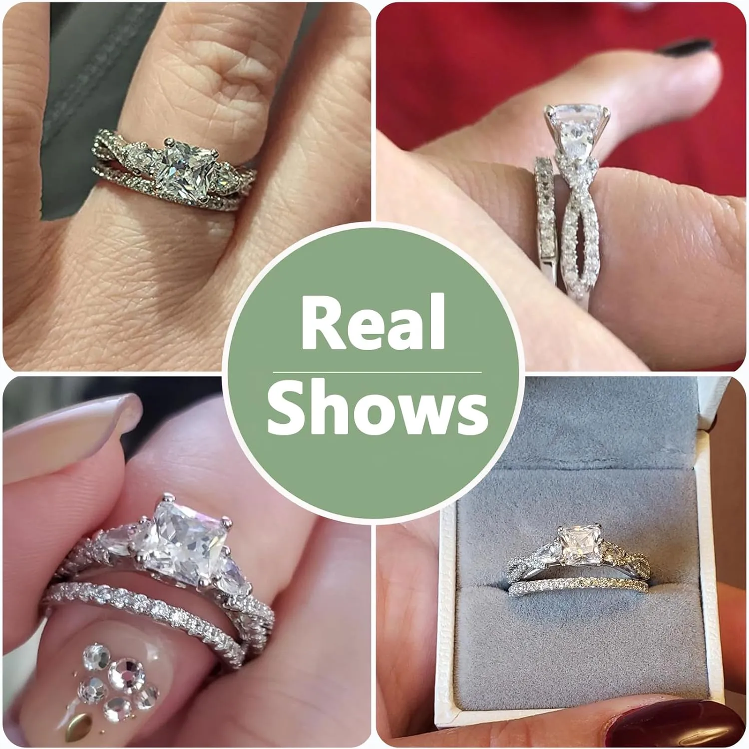 Newshe Jewellery 2.5ct Princess Pear White AAAAA Cz 925 Sterling Silver Engagement Wedding Ring Set Size 4-13