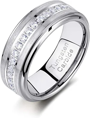 Newshe Tungsten Rings for Men Mens Wedding Bands for Him Cubic Zirconia 8mm Matte Brushed Size 8-13