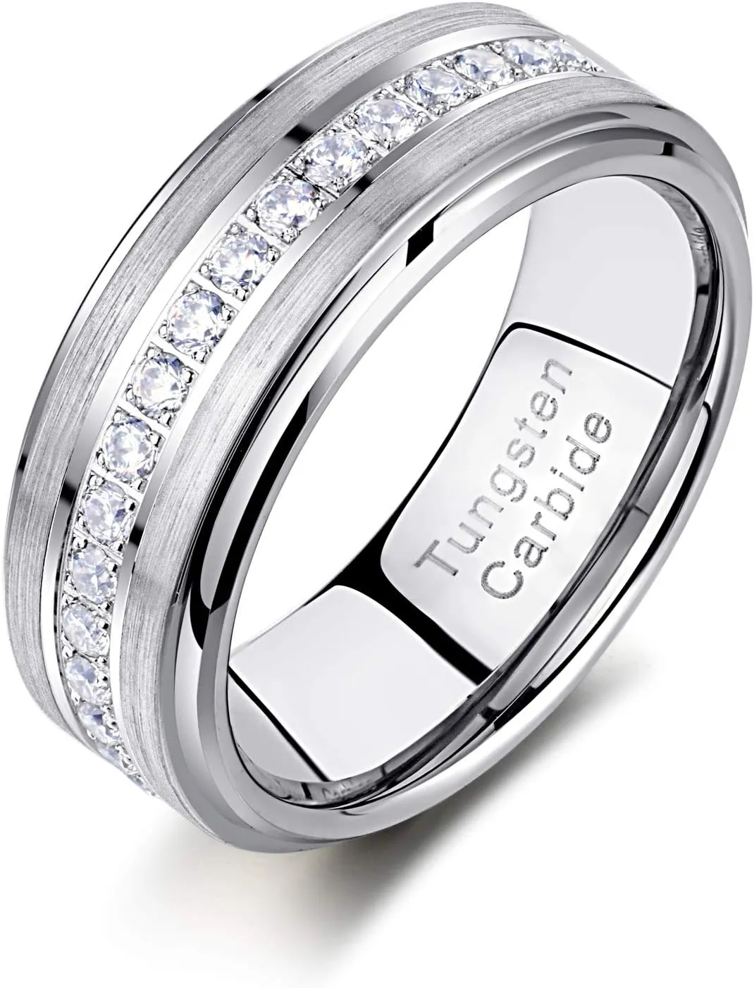 Newshe Tungsten Rings for Men Mens Wedding Bands for Him Cubic Zirconia 8mm Matte Brushed Size 8-13