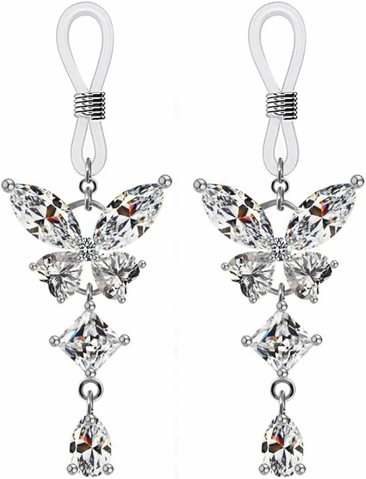 Non Piercing Nipple Rings Nipple Noose Fake Nipple Jewelry Adjustable Fake Nipplerings Non Pierced Body Jewelry for Women (CZ Butterfly(Silver))