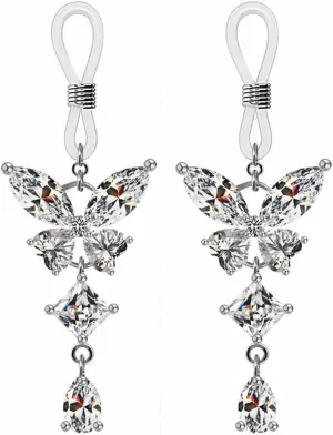 Non Piercing Nipple Rings Nipple Noose Fake Nipple Jewelry Adjustable Fake Nipplerings Non Pierced Body Jewelry for Women (CZ Butterfly(Silver))