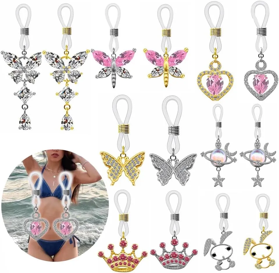 Non Piercing Nipple Rings Nipple Noose Fake Nipple Jewelry Adjustable Fake Nipplerings Non Pierced Body Jewelry for Women (Heart(Silver))