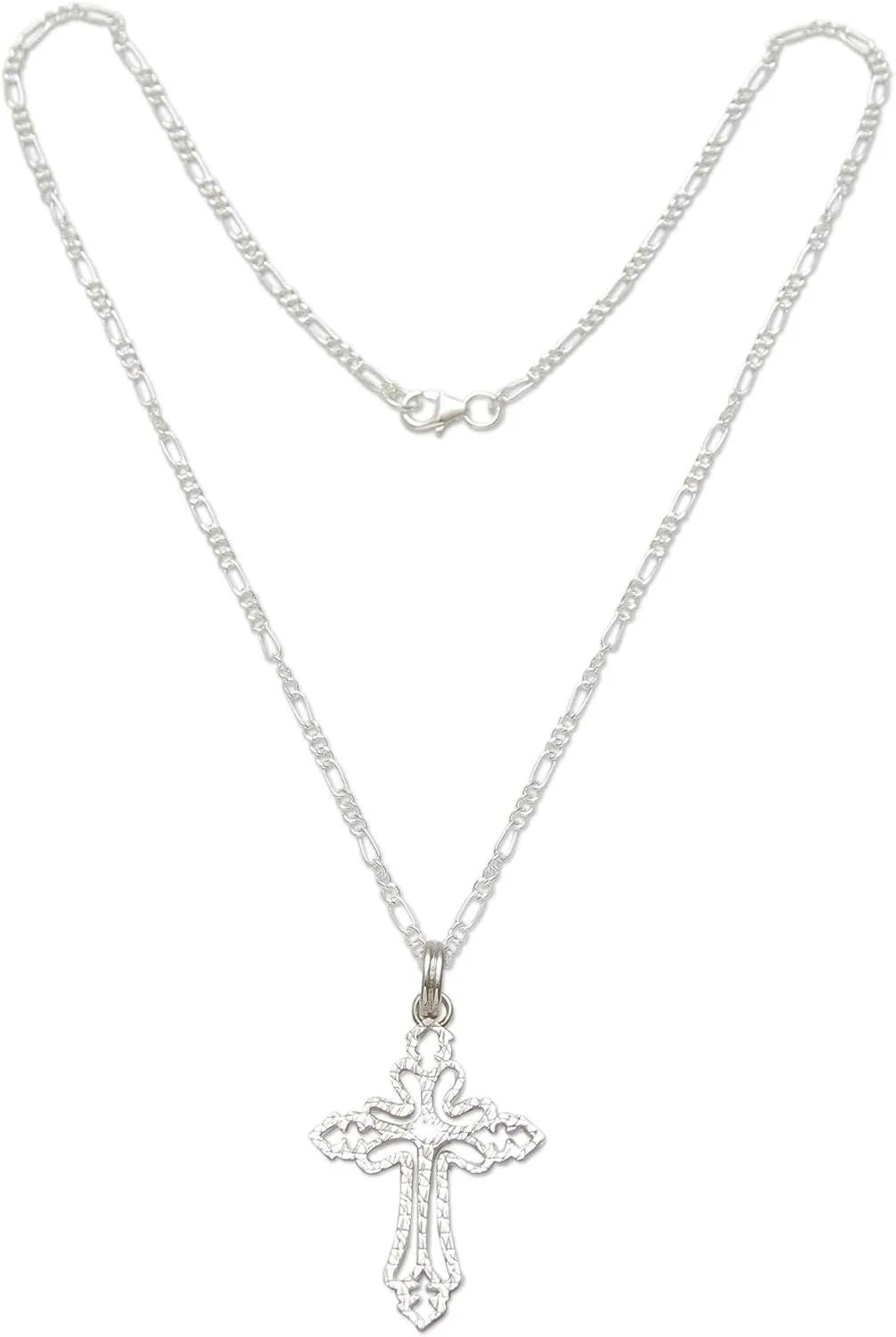 NOVICA Artisan Handmade Sterling Silver Pendant Necklace Textured Cross No Stone Peru Religious [17.25 in L 2 mm W Pendant(s) 1.8 in L x 1 in W] ' Cross of Light'
