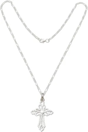 NOVICA Artisan Handmade Sterling Silver Pendant Necklace Textured Cross No Stone Peru Religious [17.25 in L 2 mm W Pendant(s) 1.8 in L x 1 in W] ' Cross of Light'