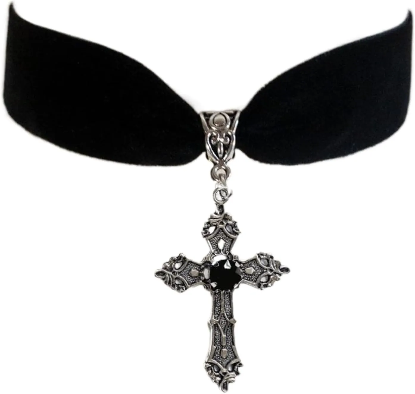 NUEAYMS Unique Cross Pendant Necklace Gothic Vintage Style Black Velvets Crucifix Choker Halloween Witch Jewelry Accessory Gift