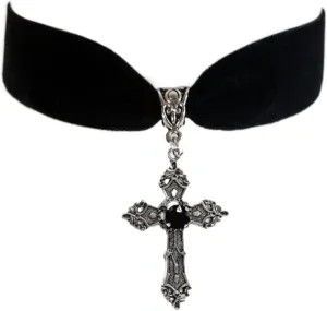 NUEAYMS Unique Cross Pendant Necklace Gothic Vintage Style Black Velvets Crucifix Choker Halloween Witch Jewelry Accessory Gift