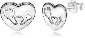 Nurse Earrings for Women Sterling Silver Stethoscope Stud Earrings With Heart Medical Post Elegant Minimalist Jewelry for Practitioner Rn Doctor Student Gifts for Nurses Day Birthday