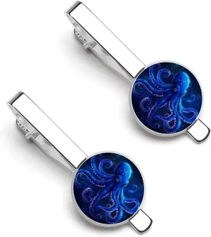 Octopus Galaxy Star Mens Tie Clips Pin Unique Tie Bars for Wedding Anniversary Holiday Gifts 5.5x2.2cm