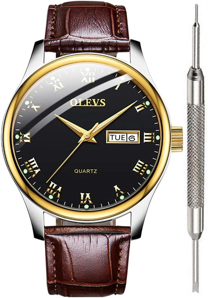 OLEVS Watch for Men Stainless Steel Business Dress Analog Quartz Men Watch Large Face Day Waterproof Luminous Classic Wrist Watch