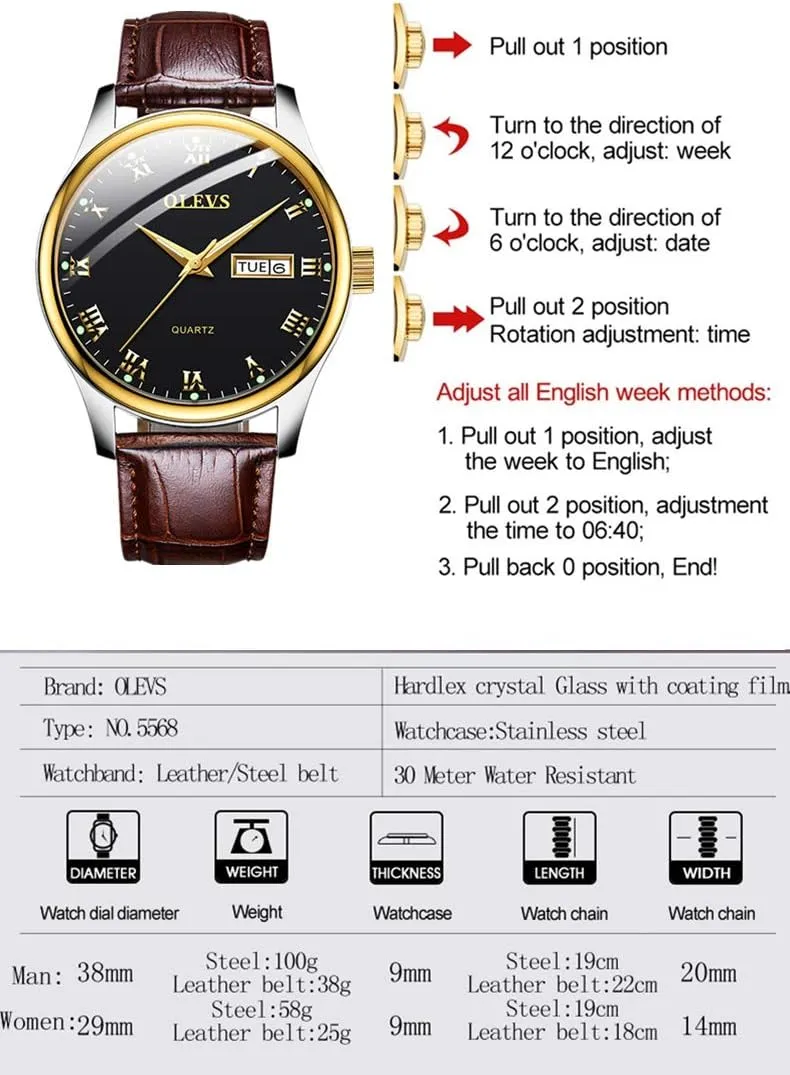 OLEVS Watch for Men Stainless Steel Business Dress Analog Quartz Men Watch Large Face Day Waterproof Luminous Classic Wrist Watch