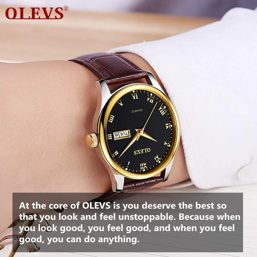OLEVS Watch for Men Stainless Steel Business Dress Analog Quartz Men Watch Large Face Day Waterproof Luminous Classic Wrist Watch