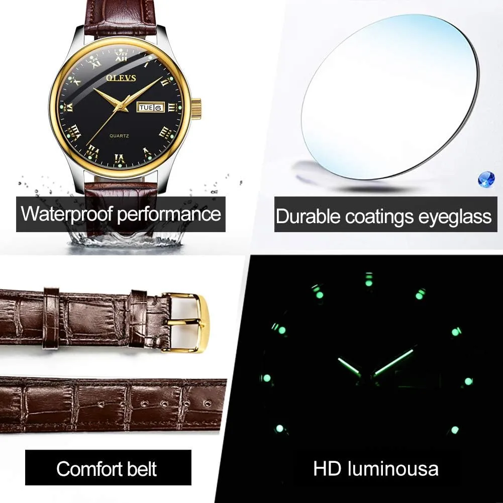 OLEVS Watch for Men Stainless Steel Business Dress Analog Quartz Men Watch Large Face Day Waterproof Luminous Classic Wrist Watch