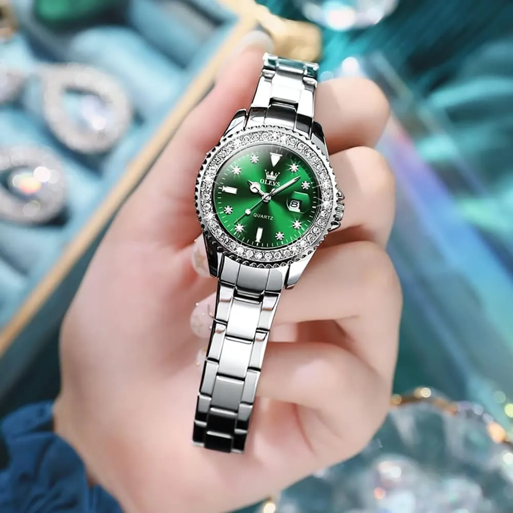 OLEVS Women's Casual Stainless Steel Watch, Small Wrist Simple Watch for Women, Elegant Diamond Roman Numerals Ladies Dress Watch