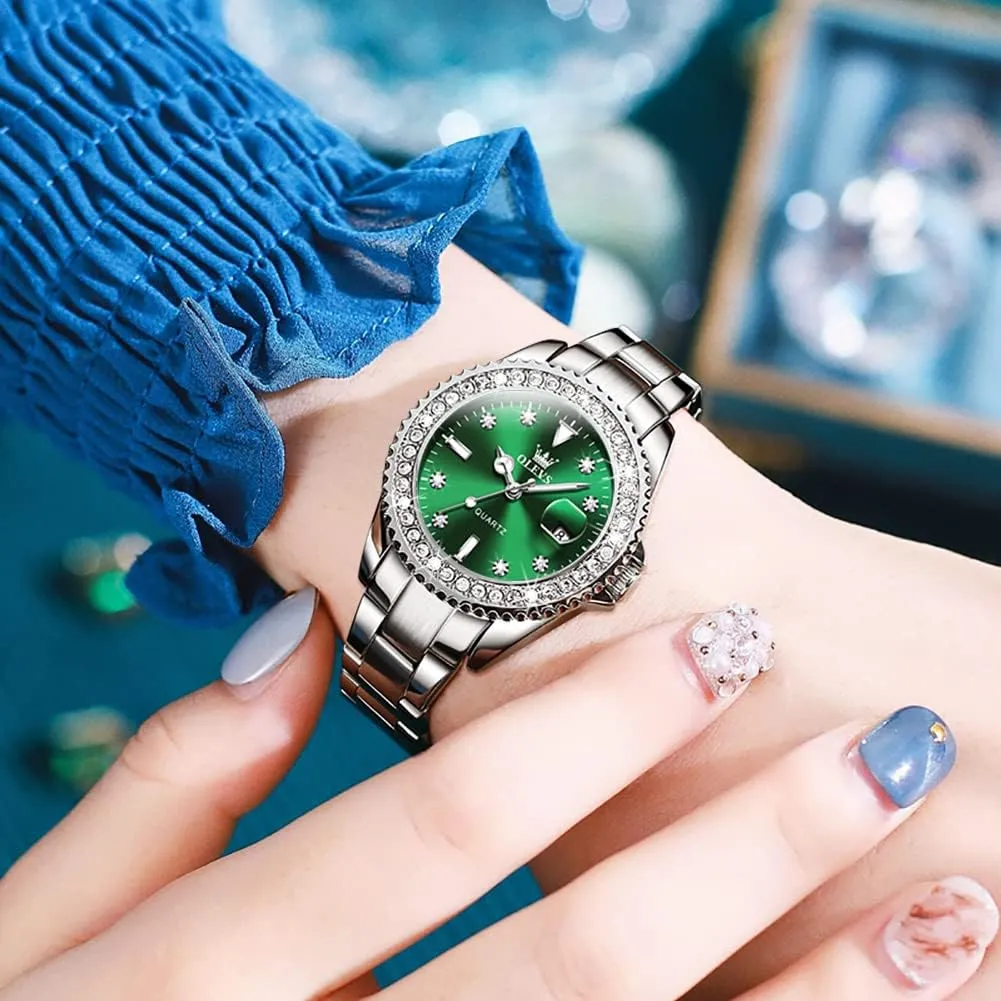 OLEVS Women's Casual Stainless Steel Watch, Small Wrist Simple Watch for Women, Elegant Diamond Roman Numerals Ladies Dress Watch