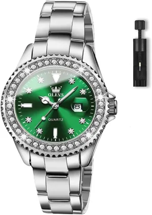 OLEVS Women's Casual Stainless Steel Watch, Small Wrist Simple Watch for Women, Elegant Diamond Roman Numerals Ladies Dress Watch