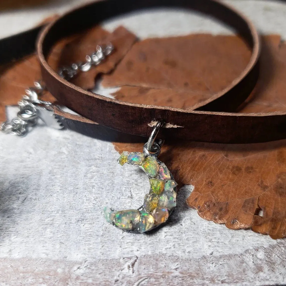 Opal Moon charm choker