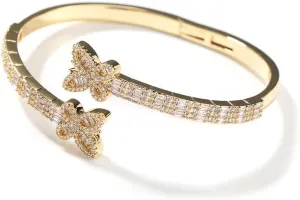 Open Bangle Bracelets for Women Adjustable Butterfly Cuff Bangle 18K Gold Plated Cubic Zirconia Iced Out Simulated Diamond Bracelet Hip Hop Jewelry Gift for Men Women