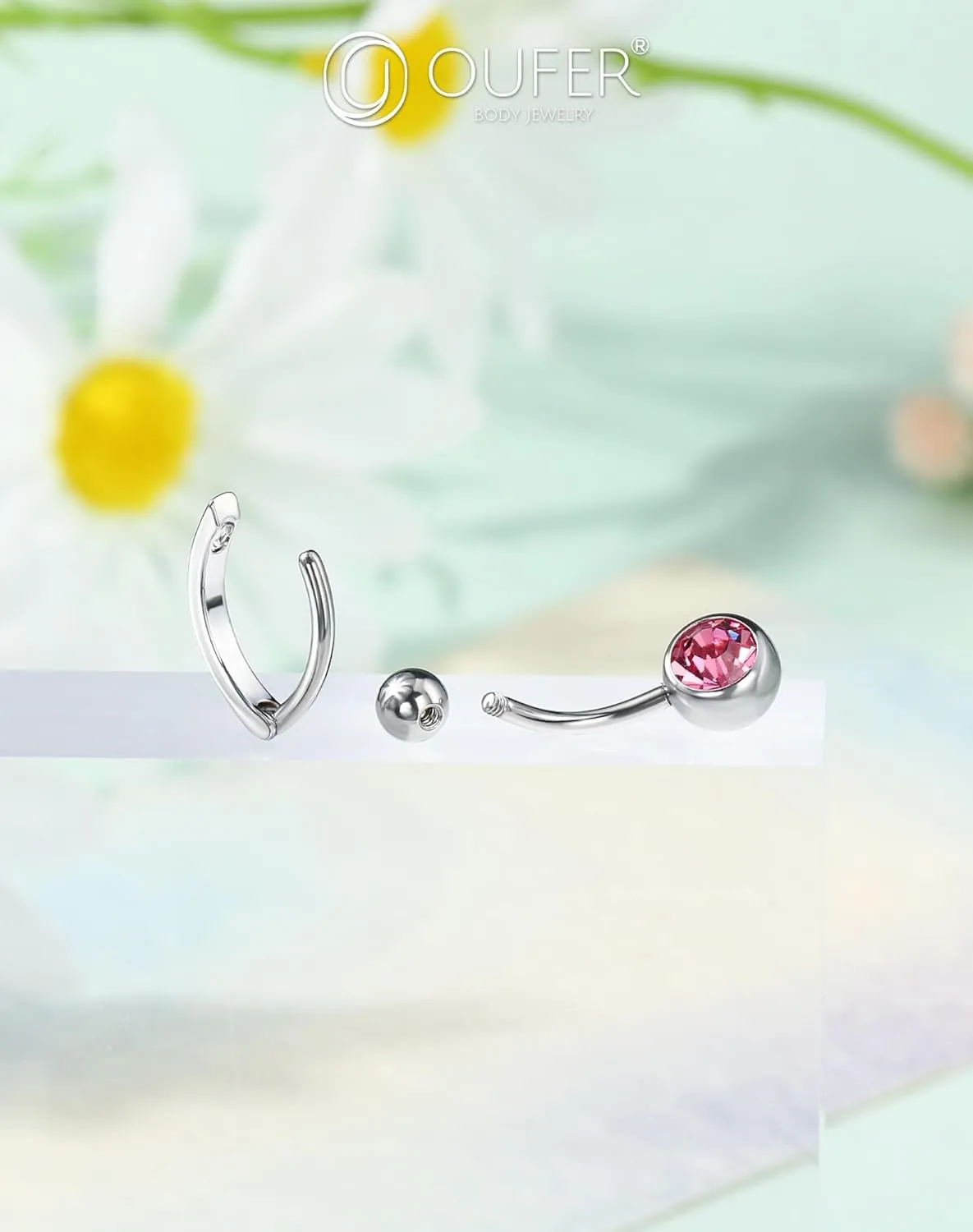 OUFER 5PCS Belly Button Rings, Cute Bow Flower Heart Dangle Navel Belly Piercing Jewelry, Clicker Navel Rings for Women Men, 14G Surgical Steel Dainty Dangly Dangling Body Piercing Jewelry