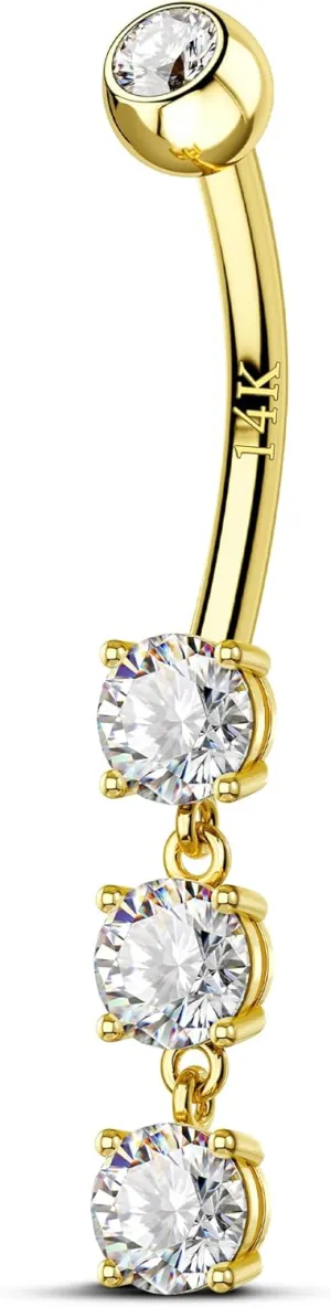 OUFER Gold Belly Button Rings, 14K Gold Belly Rings for Women, 14G Dangle Belly Piercing Jewelry, Clear CZ Navel Piercing Jewelry, Navel Rings-10mm