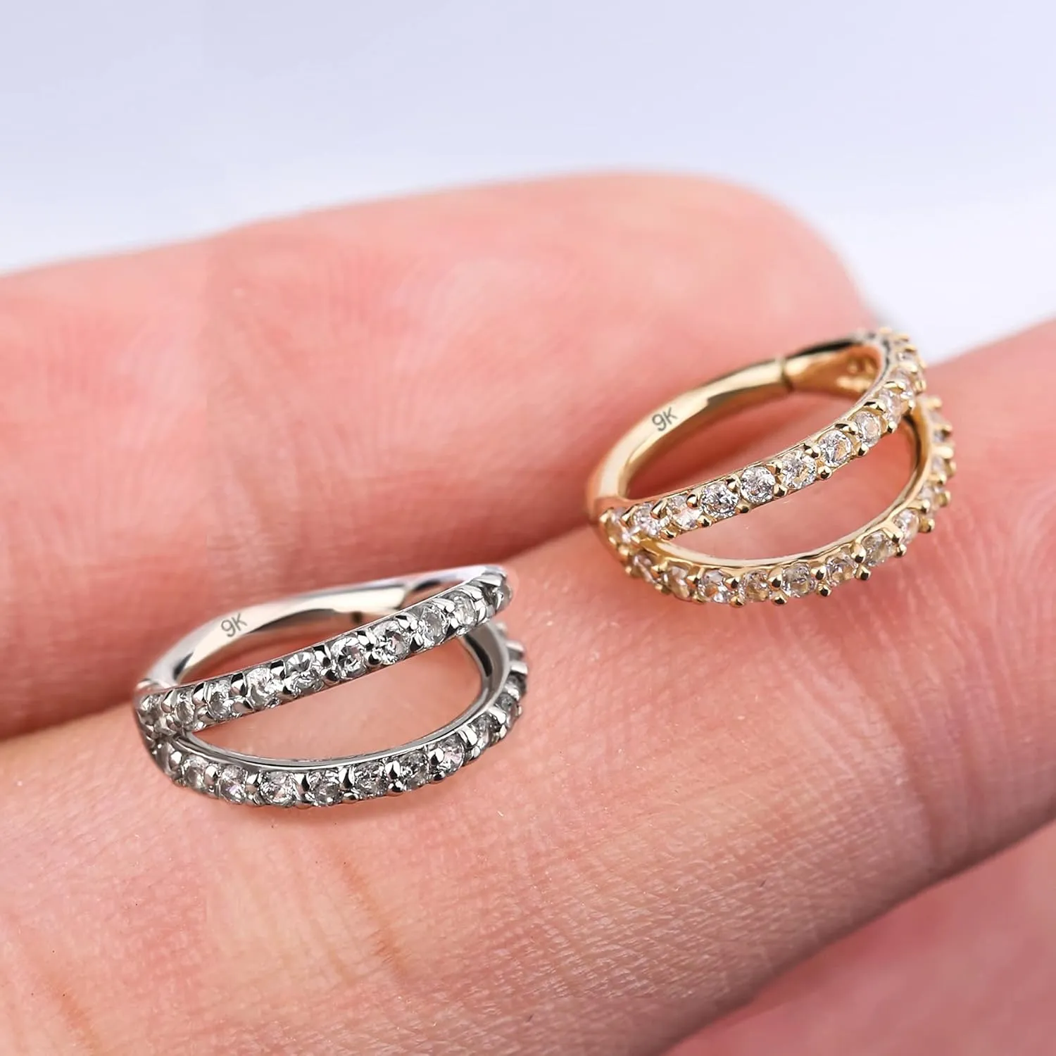 OUFER Helix Earrings Double Row Diamonds Septum Piercing Jewelry Hoop Cartilage Earrings Daith Tragus Earrings