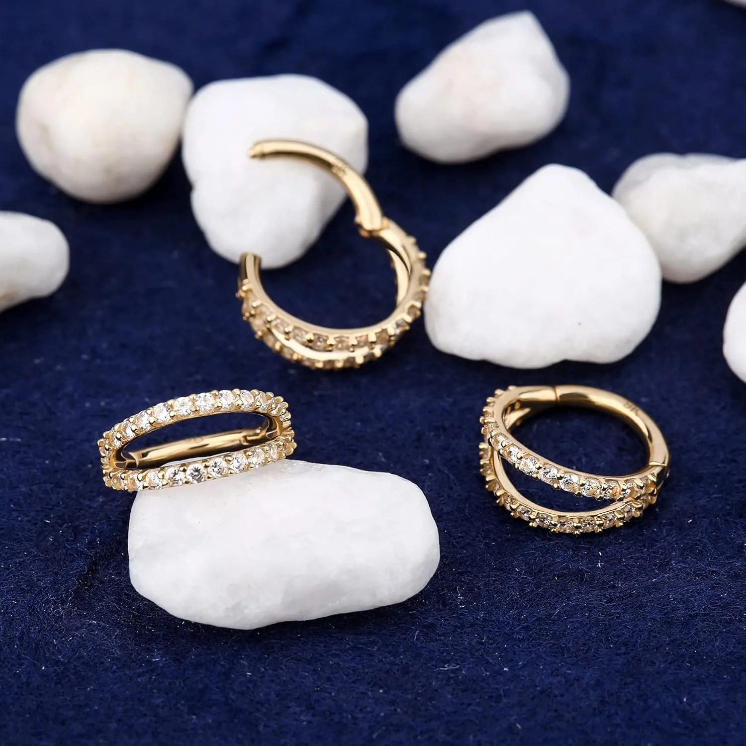 OUFER Helix Earrings Double Row Diamonds Septum Piercing Jewelry Hoop Cartilage Earrings Daith Tragus Earrings