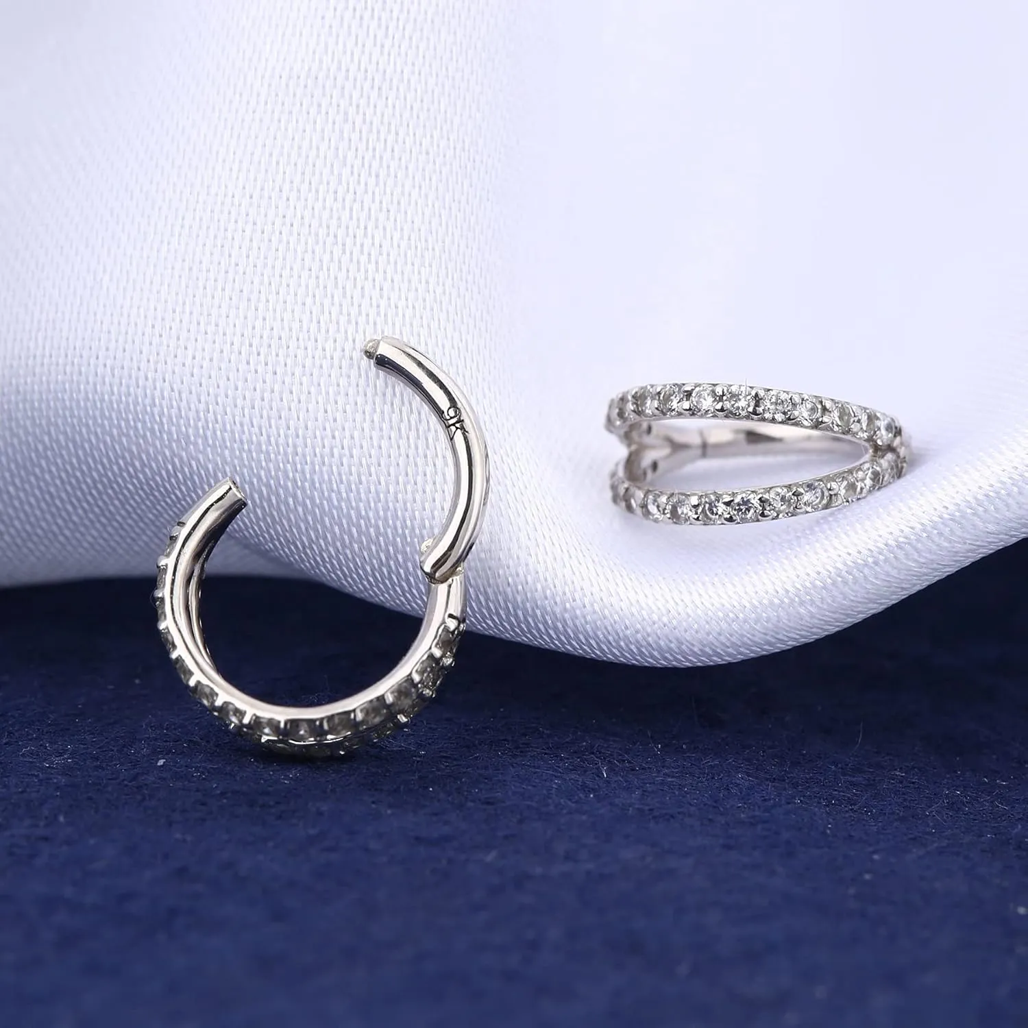 OUFER Helix Earrings Double Row Diamonds Septum Piercing Jewelry Hoop Cartilage Earrings Daith Tragus Earrings