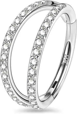 OUFER Helix Earrings Double Row Diamonds Septum Piercing Jewelry Hoop Cartilage Earrings Daith Tragus Earrings