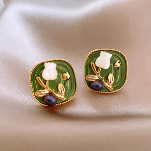 Oval Flower Earrings