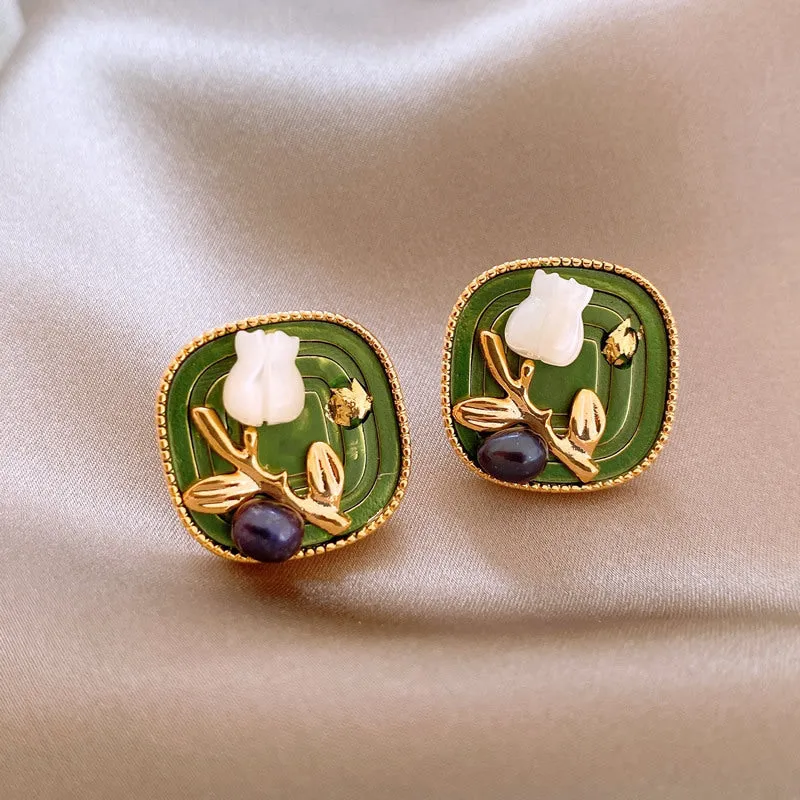 Oval Flower Earrings