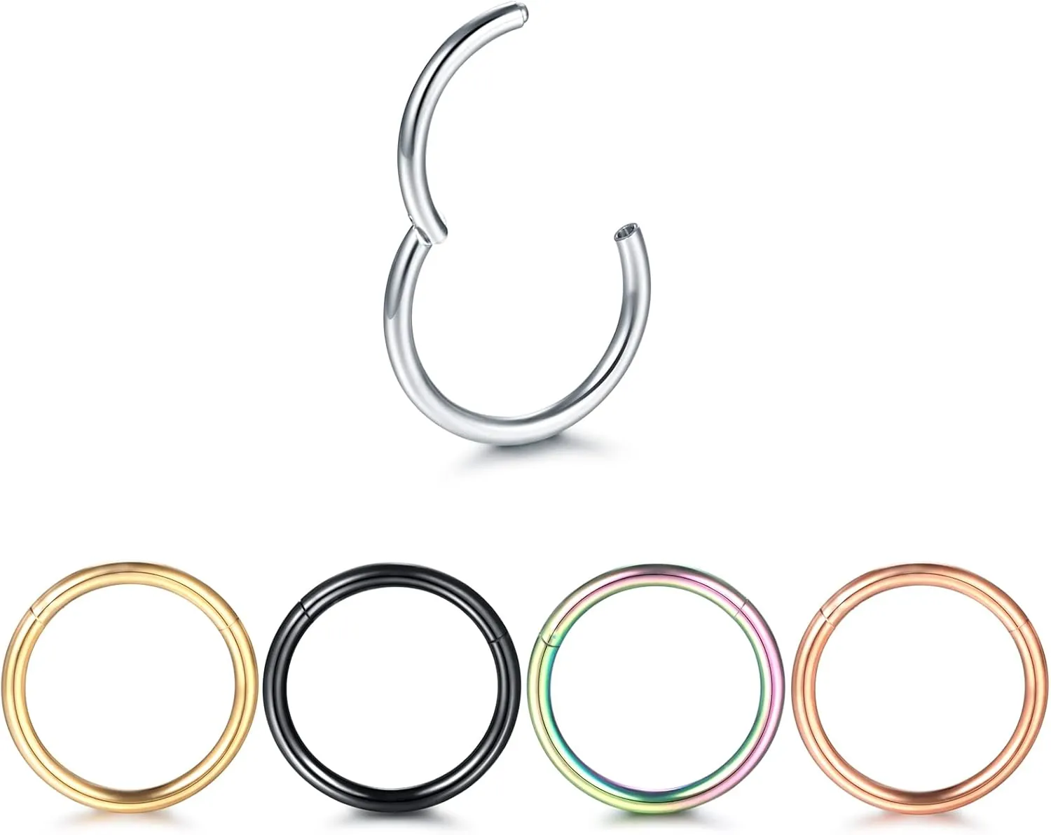 Oveta 5pcs Stainless Steel Nose Ring 18G Hinged Segment Ring Nose Hoop Septum Rings Surgical Steel Cartilage Earrings Hoop Tragus Helix Rook Piercing Jewelry (18G 14mm)