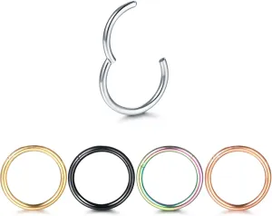 Oveta 5pcs Stainless Steel Nose Ring 18G Hinged Segment Ring Nose Hoop Septum Rings Surgical Steel Cartilage Earrings Hoop Tragus Helix Rook Piercing Jewelry (18G 14mm)