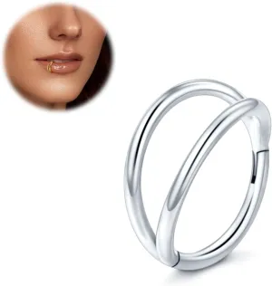 Oveta Titanium 20G Double Nose Rings Hoops for Women 7mm Small Nose Rings Silver