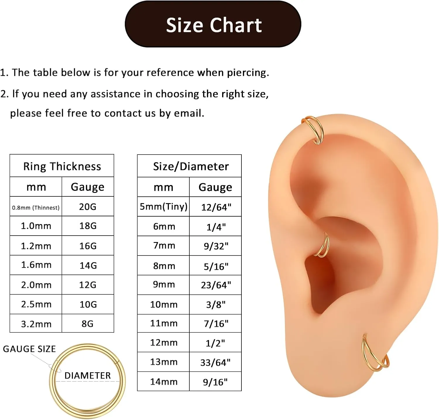 Oveta Titanium Double Hoop Nose Rings 18G 20G 16G Tragus Helix Conch Piercing Jewelry Cartilage Hoop Earring, Silver/Gold