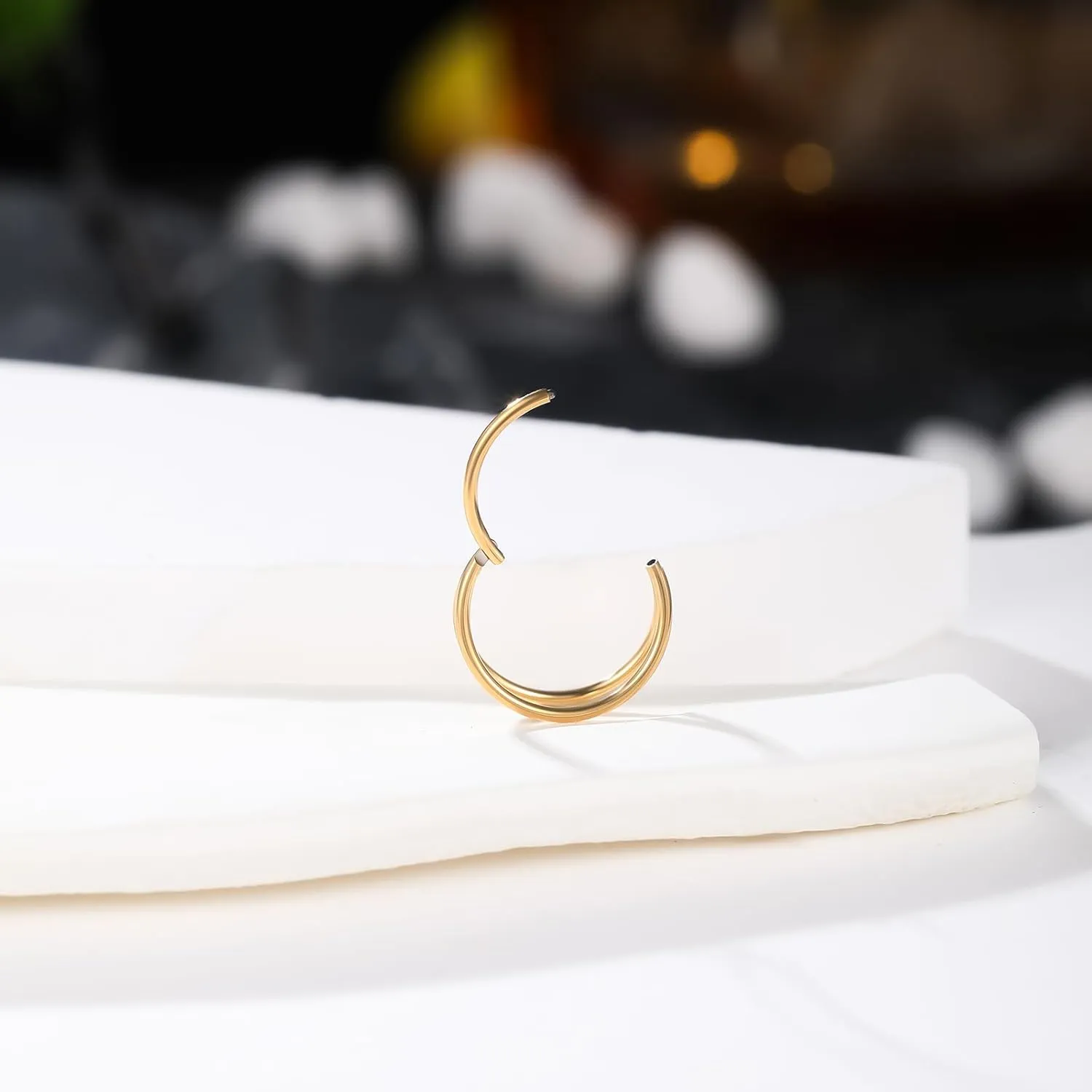 Oveta Titanium Double Hoop Nose Rings 18G 20G 16G Tragus Helix Conch Piercing Jewelry Cartilage Hoop Earring, Silver/Gold