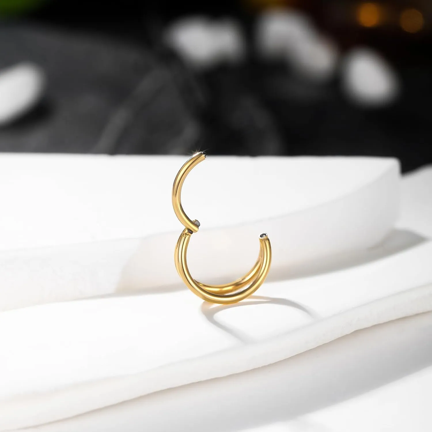 Oveta Titanium Double Hoop Nose Rings 18G 20G 16G Tragus Helix Conch Piercing Jewelry Cartilage Hoop Earring, Silver/Gold