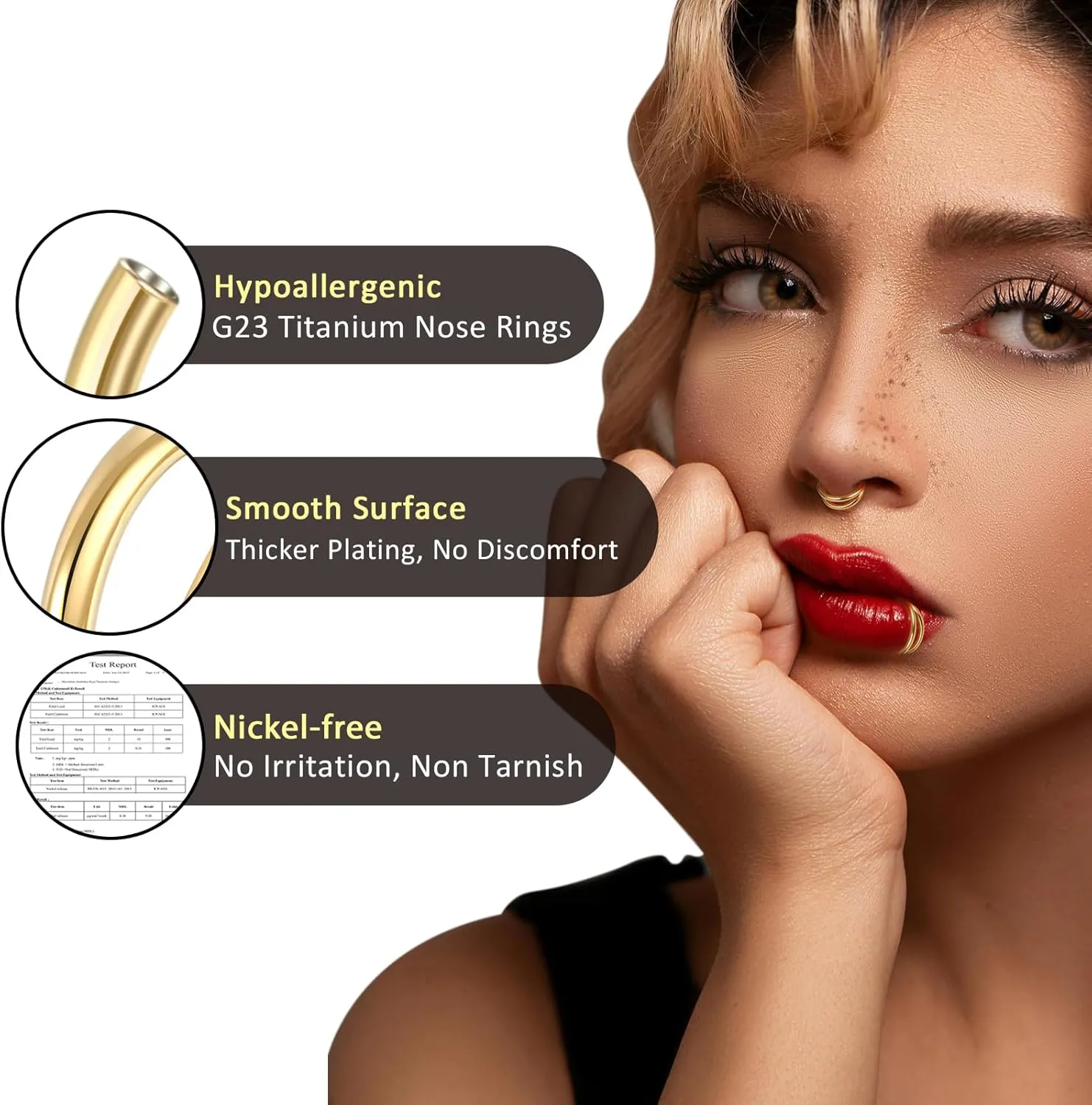 Oveta Titanium Double Hoop Nose Rings 18G 20G 16G Tragus Helix Conch Piercing Jewelry Cartilage Hoop Earring, Silver/Gold