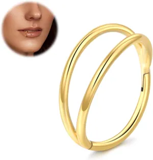 Oveta Titanium Double Hoop Nose Rings 18G 20G 16G Tragus Helix Conch Piercing Jewelry Cartilage Hoop Earring, Silver/Gold