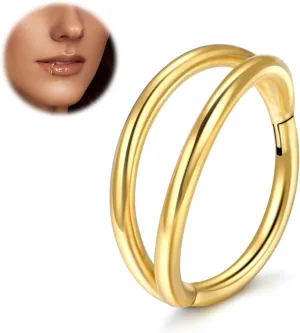 Oveta Titanium Double Hoop Nose Rings 18G 20G 16G Tragus Helix Conch Piercing Jewelry Cartilage Hoop Earring, Silver/Gold