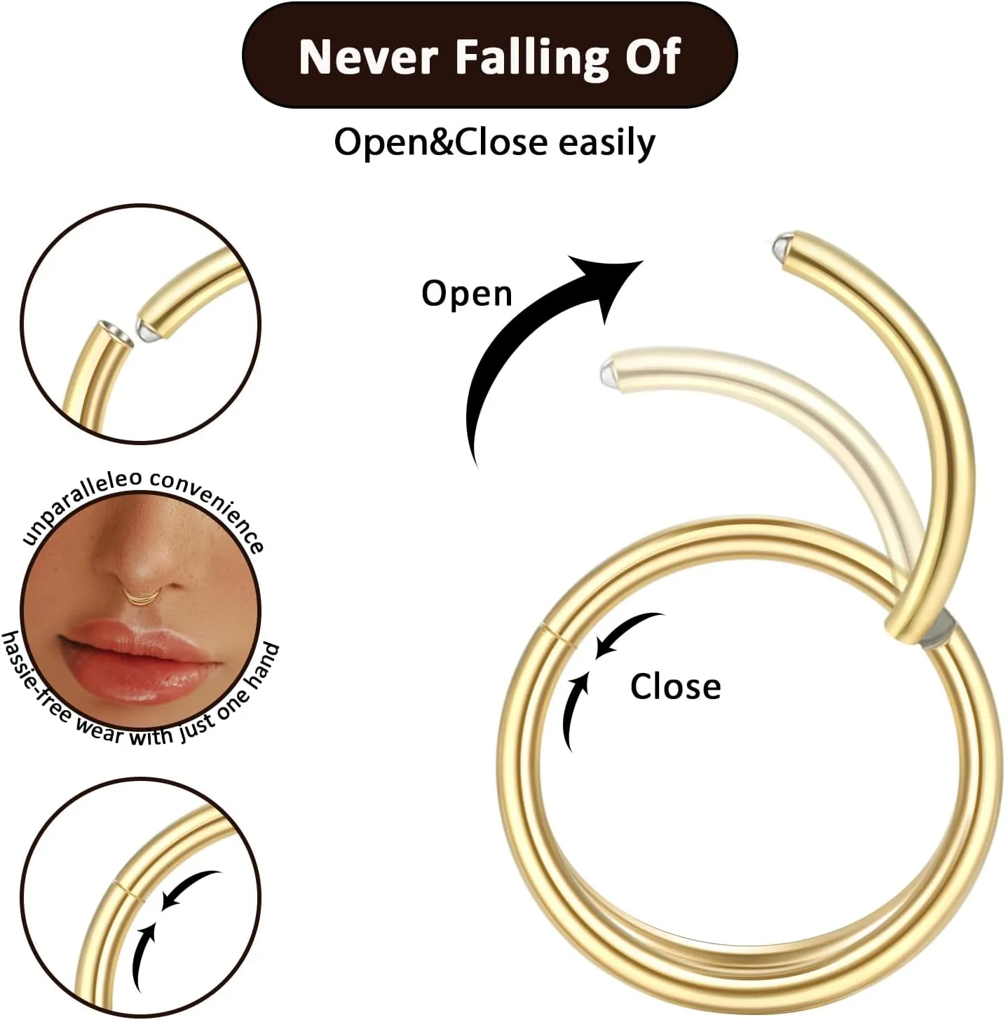 Oveta Titanium Double Hoop Nose Rings 18G 20G 16G Tragus Helix Conch Piercing Jewelry Cartilage Hoop Earring, Silver/Gold