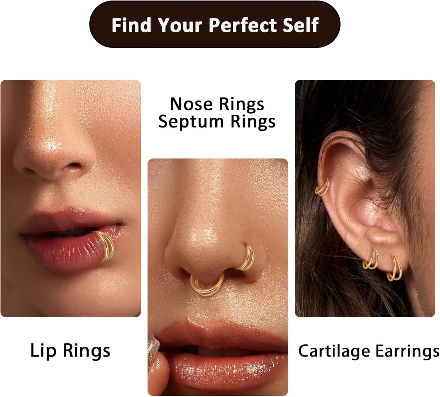 Oveta Titanium Double Hoop Nose Rings 18G 20G 16G Tragus Helix Conch Piercing Jewelry Cartilage Hoop Earring, Silver/Gold