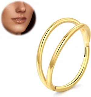 Oveta Titanium Nose Rings Hoops for Women 20G 9mm Nose Rings Hinged Segment Ring Clicker, Gold