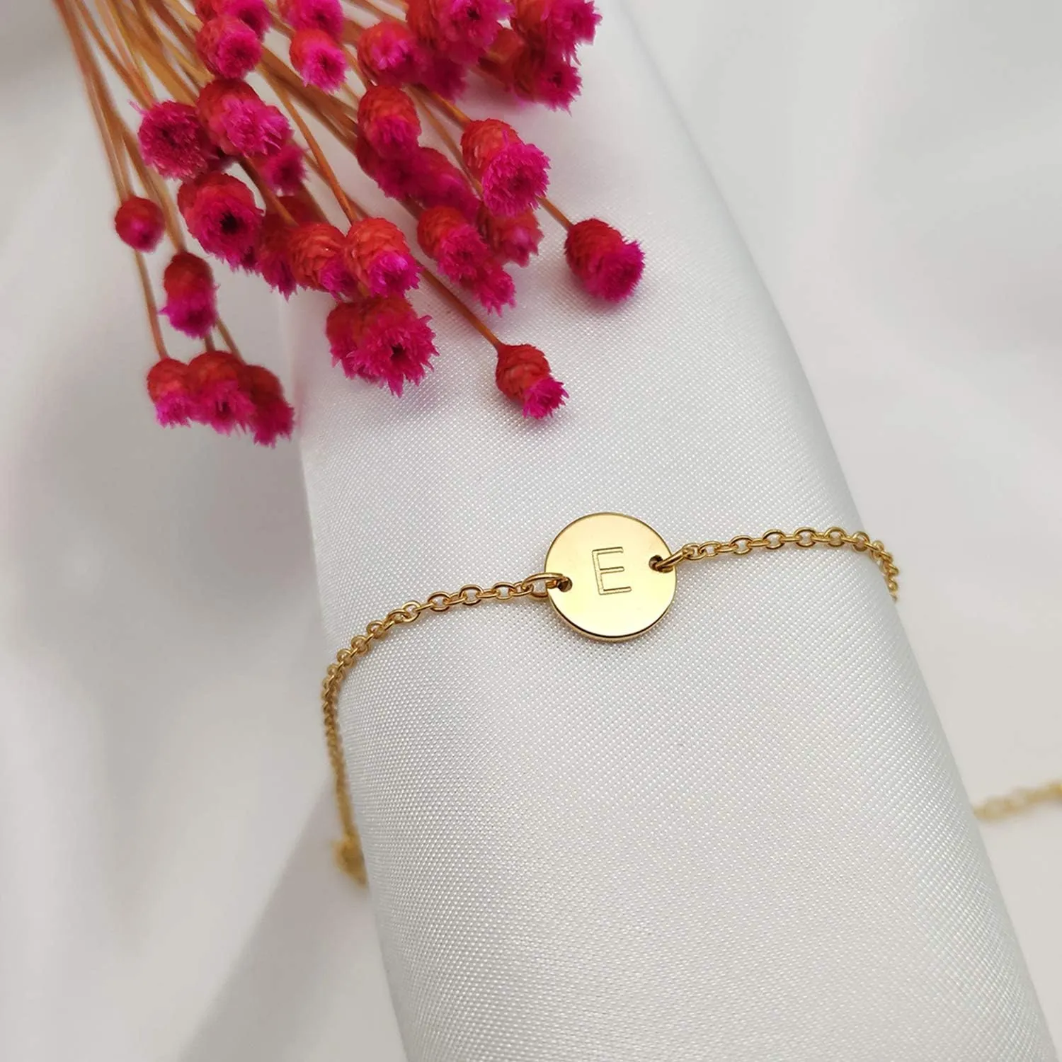 Ovian Initial Charm Bracelet for Women 18K Gold Plated stainless steel Coin Disc Engraved Letter Bracelet Personalized Monogram Name Bracelet