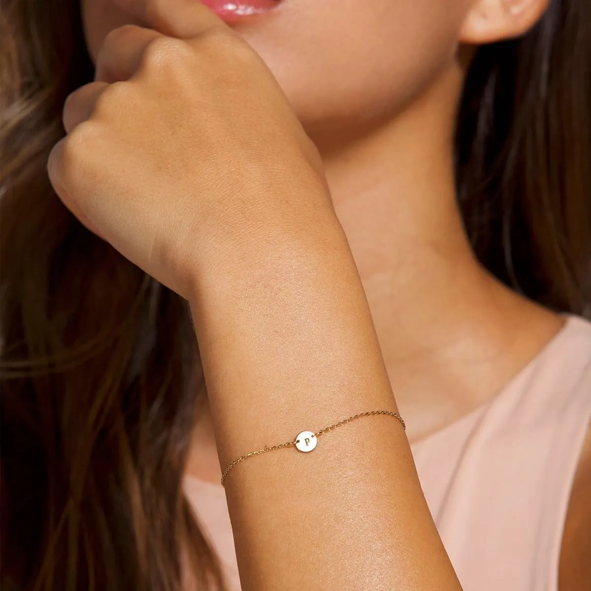 Ovian Initial Charm Bracelet for Women 18K Gold Plated stainless steel Coin Disc Engraved Letter Bracelet Personalized Monogram Name Bracelet