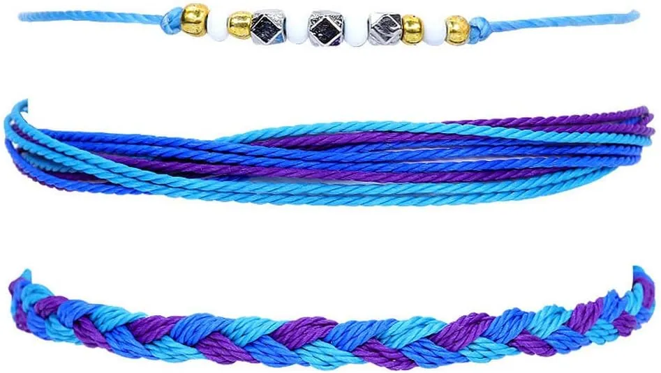 Pack 3 Surf String Wave Cord Bracelets for Women Girls Teens Friendship Boho Handmade Waterproof Adjustable Braided Beach Holiday Vacation BFF
