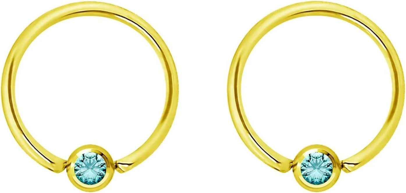 Pair 14g-20g Gold & Rose Gold Tone Surgical Steel CZ Gemmed Captive Bead Body Piercing Hoops (2pcs)