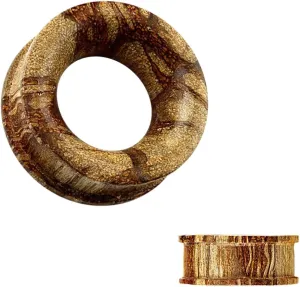 Pair of Concave Hollow Root Wood Double Flat Flare Tunnel Ear Plugs 3/4" (19 mm) Body Unique Jewelry Delicate Design Piercing Steel Surgical For Women
