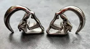 PAIR of Unique 316L Surgical Steel Skull Hanging Taper - Expanders Plugs - Tunnels - Ear Hangers - Body Jewelry