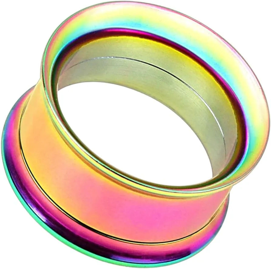 Pair Rainbow IP Surgical Steel Double Flare Screw Fit Tunnel Ear Plugs Gauge 1" (25 mm) Body Unique Jewelry Delicate Design Piercing Steel Surgical For Women